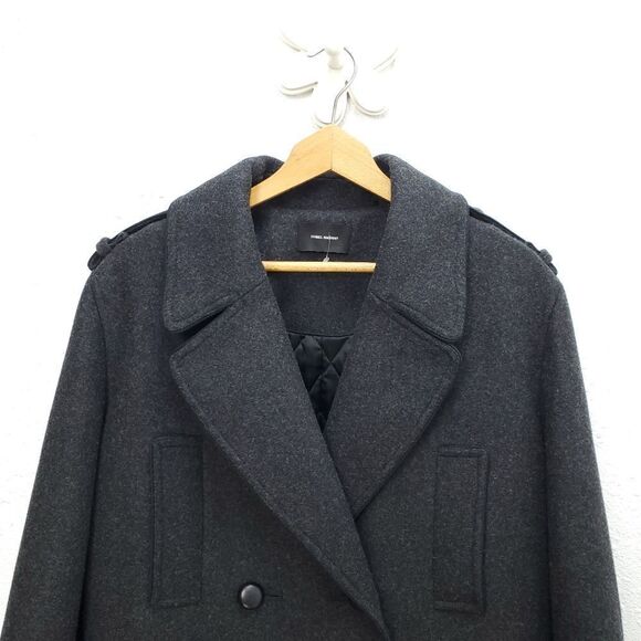 NWOT Isabel Marant Wool Blend Charcoal Short 4 pocket Double Breasted PeaCoat - Picture 4 of 16